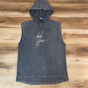 ASOS Hooded Shirt Mens Medium Tee Gray Sleeveless Tank Dark Future Embroidery